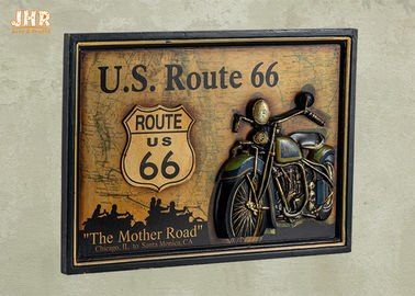 Le mur classique des USA Route 66 signe le signe en bois de bar de décor de mur de moto de résine de plaques de mur