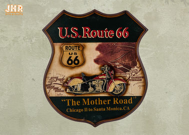 Plaques fixées au mur en bois d'antiquité de signe d'art de mur de moto de résine de décor de mur de Route 66