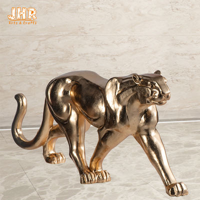 Finition animale de feuille d'or de fibre de verre de figurines de Polyresin de décor de résine de statue animale de léopard