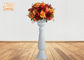 Vases blancs brillants à plancher de pots de fleur de fibre de verre de 3 morceaux avec le piédestal