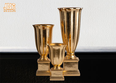 L'or a poussé des feuilles des vases à plancher de trompette d'articles de décoration de Homewares de vases à Tableau de fibre de verre