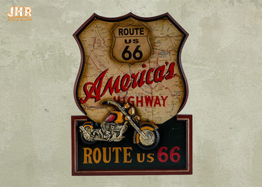 Signes décoratifs d'art de mur de Route 66 de plaques en bois de mur de décor de mur de moto de résine